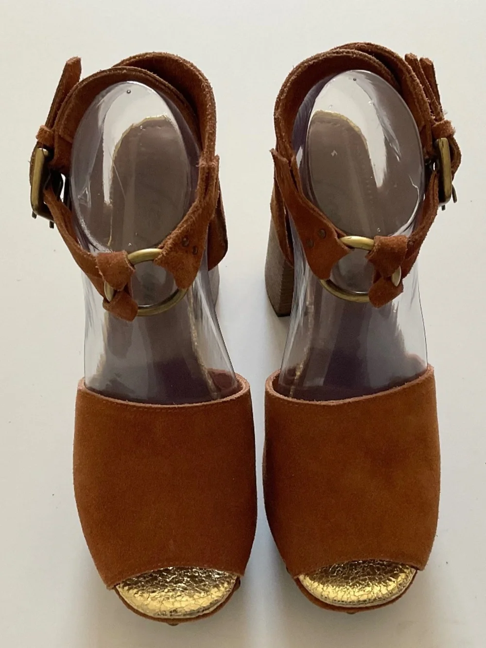 FREE PEOPLE Justine Distressed Suede Platform Block Heel Sandal Size EU 39